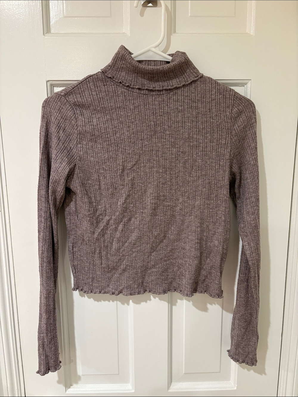 Madewell Ribbed Turtle Neck Long Sleeve Top - Mauve